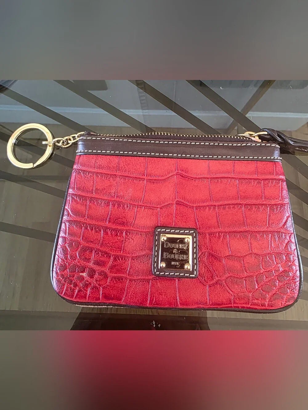 Dooney & Bourke Red Croc-Embossed Wristlet with Gold Hardware